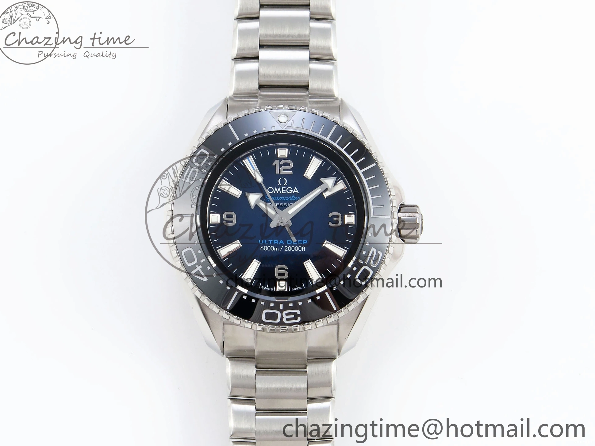 1229 EasyCare SEAMASTER PLANET OCEAN 6000M ULTRA DEEP 45.5MM SS TF 1:1 BEST EDITION BLUE DIAL BLACK BEZEL ON SS BRACELET A 7760